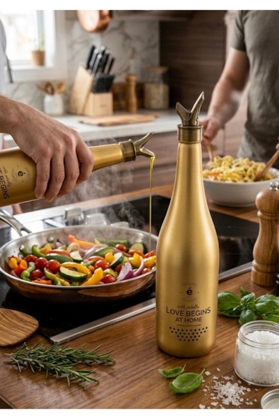 Hane216 Gold Double Luxury Kitchen Countertop Oil Dispenser/Vinegar Dispenser...