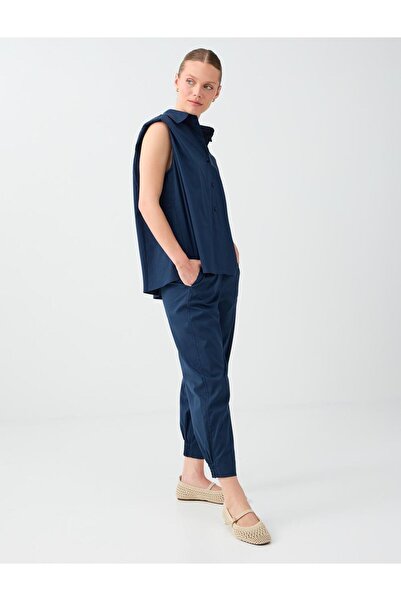 Jimmy Key Pantaloni din poplin amestecat cu bumbac, albastru marin, cu talie ...
