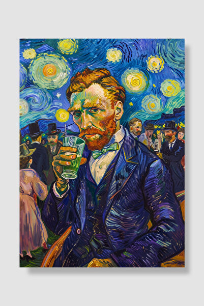 Luna Marissa Van Gogh poster: pijenje koktela na pozadini zvezdane noći, humo...