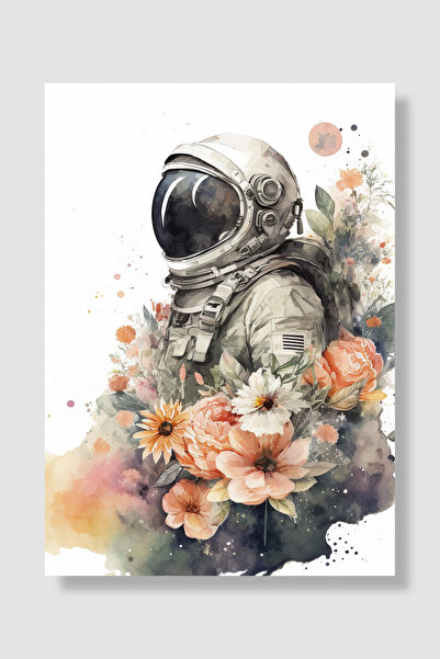 Luna Marissa Astronautski poster akvarel astronaut sa cvećem zidni dekor deko...
