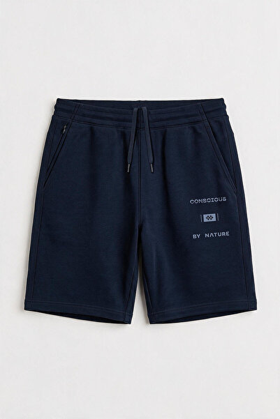 TOMMY LIFE Navy Blue Printed Oversized Men's Shorts with Hidden Pocket Detail...