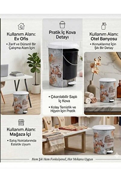 ÇEÇEN HOME (4 No 22 Litre) Pedal Trash Can with Inner Bucket, Push-Open Trash...