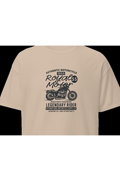 Royal Motor Legendary Rider Motosiklet Vintage Motor Baskılı Unisex Bisiklet Yaka Pamuklu Tişört