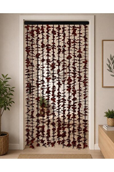 abnturk 90x175cm Koyu Bordo Renkli Yapraklı Perde Kapı Süsü Kapı Perdesi 12 S...