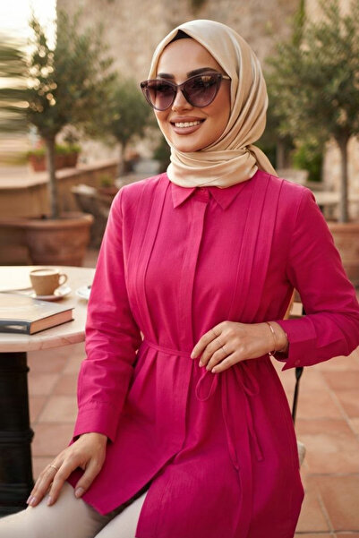 N.S NEVA STYLE Pile Detaylı Fuşya Tesettür Tunik 20273F