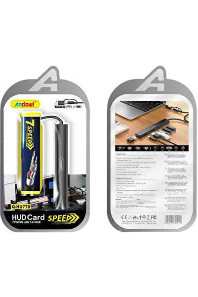 Andowl Διανομέας USB 7 Θυρών USB 3.0 με σύνδεση USB-A Γκρι Κωδικός: Q-HU770