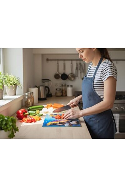 Yıldızan Avenika Store Colorful Butterfly Patterned Glass Cutting Board (20X3...