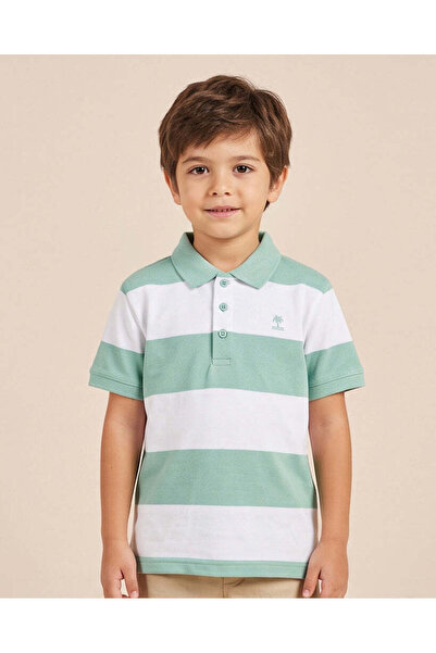 REDTAG Boys Mint Striped Logo Polo