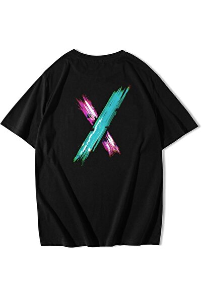 ZOKAWEAR تي شيرت مطبوع عليه شعار X كهربائي كبير الحجم للجنسين