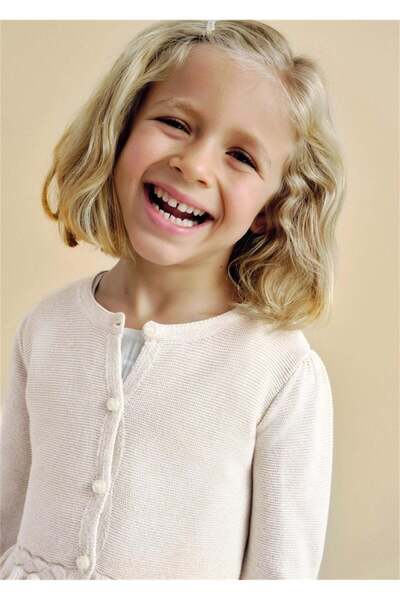 MAYORAL Girl's Crew Neck Knit Detailed Knitwear Cardigan 2-10 Years Cream