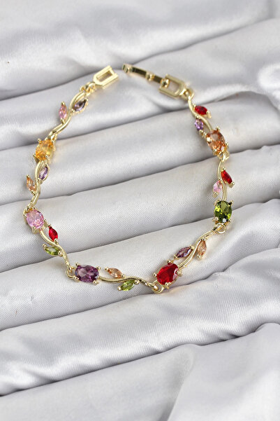 ARMÜZ Brass Gold Color Mix Color Zircon Stone Flower Model Women's Bracelet