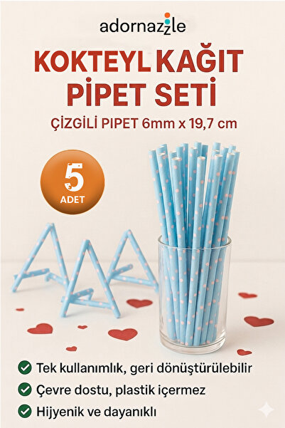 adornazzle Kokteyl Pipeti, Parti ve Doğum Günü Pipeti, Renkli Kağıt Pipet, Re...