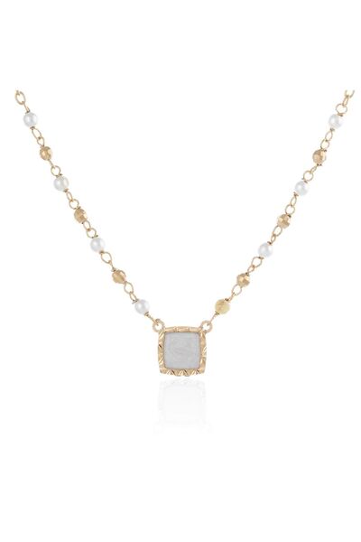 Sonis Lant cu pandantiv din argint 925 placat cu aur de 14 kt, Piatra: perla ...