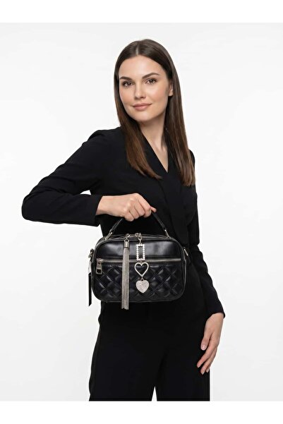 EGZEBRU Women's Black Crystal Heart Crossbody Handbag
