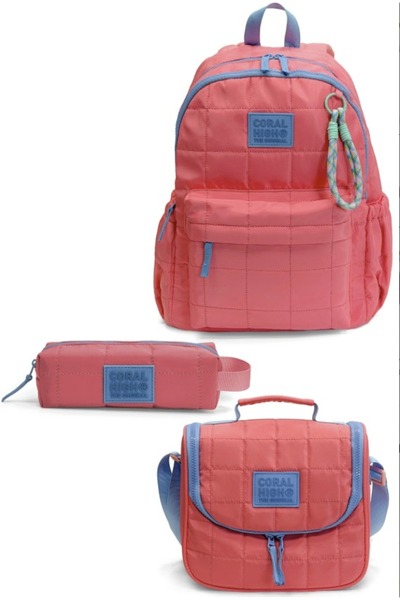 Coral High Kids Pembe Kapitone Dört Bölmeli Okul Sırt Çantası,Beslenme Çantas...