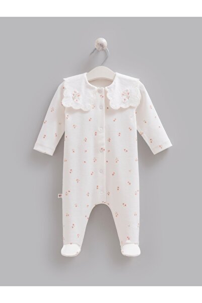 Caramell 100% Cotton Rose Collared Girls' Jumpsuit Ecru