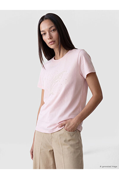 LC Waikiki Pink Soft Touch Bead Embroidered Women's T-Shirt