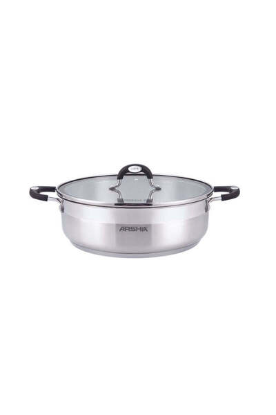 Arshia Stainless Steel Frypan Double Handle with 2 Lids 30 cm