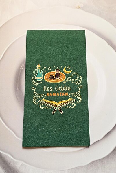 PEKSHOP Ramadan Napkin Welcome Ramadan Written Green Napkin Ramadan Table Nap...