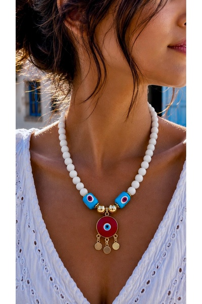 nevaastil takı & aksesuar Bodrum Bead Murano Eye Bead Design Necklace
