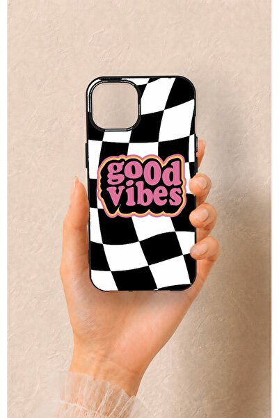 Vip Case iPhone 13 Uyumlu Black Good Vibes Desenli Silikon Kılıf