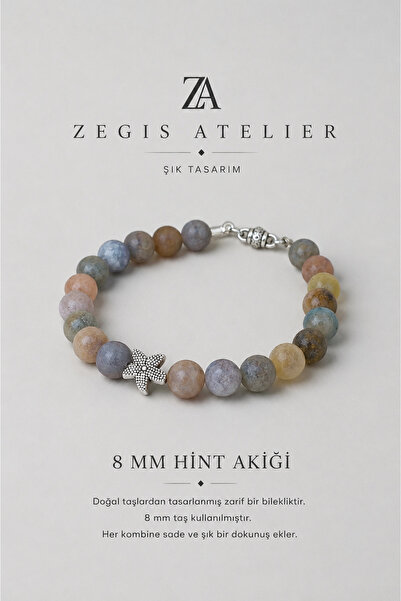 Zegisatelier 8 mm Şeffaf Hint Akik Doğal Taş Bileklik