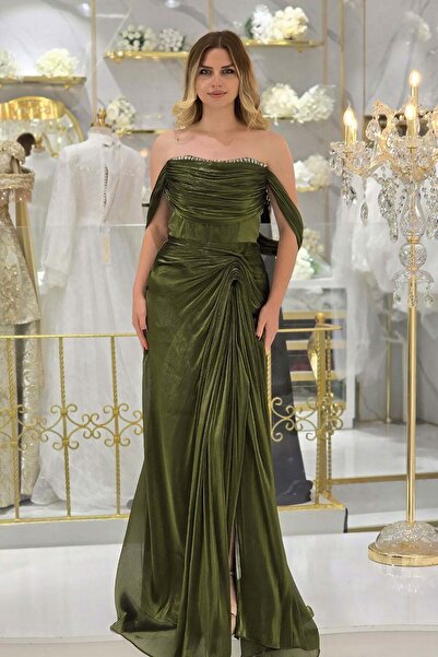 Yonca Moda Evi Haki Taşlı Drapeli Abiye 6615