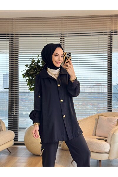 ALANURMODA 14452 بدلة من قماش جوفير بأزرار خلفية باللون الأسود