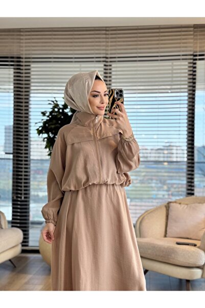 ALANURMODA 4454 بدلة روبا بسحّاب أمامي باللون البيج