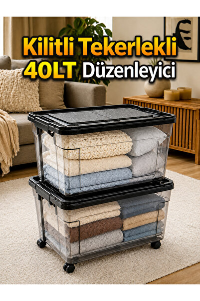 LOREMPBOX 2 Pieces 40 Lt Transparent Storage Box with Lockable Lid |   Large ...