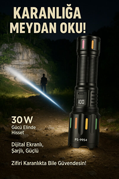 Empressco 5000 Lümen Zoomlu LED Powerbank Şarjlı El Feneri, Yüksek Güç ve Day...