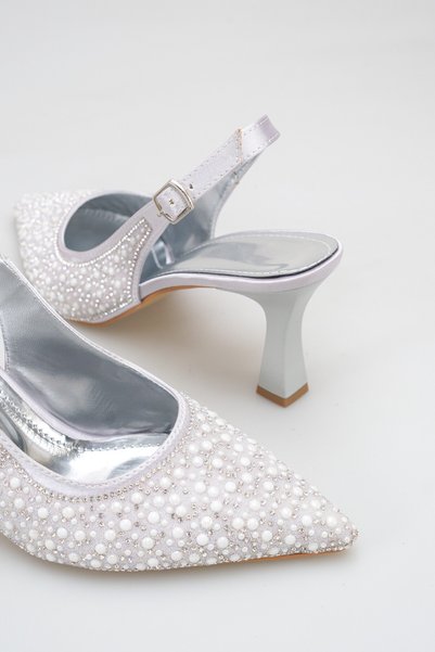 UBEYD AYAKKABI Women's Stone and Pearl Embellished Heeled Shoes