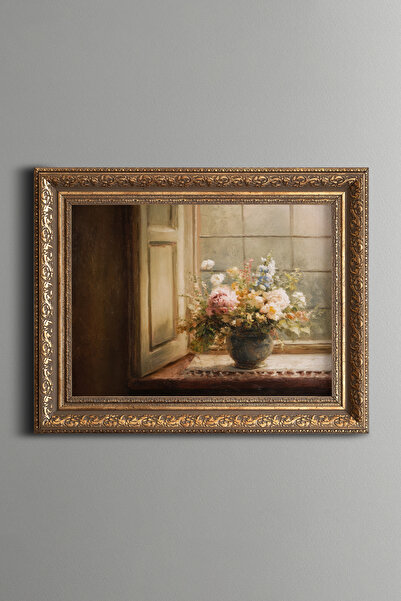 epiqart Flower Bouquet in Front of the Window - Vintage Patterned Painting - ...