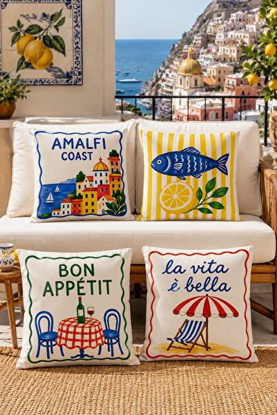 EVPANYA Sade Coastline Theme Patterned 4-Piece Throw Pillow Cover Set