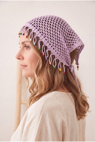 Brexia Boho Knot Women's Bead Detailed Organic Cotton Knitted Bandana