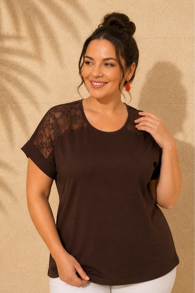 FOR ESRA BIG TREND Γυναικεία μπλούζα βισκόζης με δαντέλα στο πίσω μέρος του ώ...