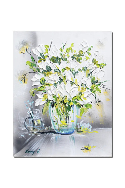 artnova Ръчно рисувана импасто картина на ваза с азалия, 50x40 см, акрил върх...