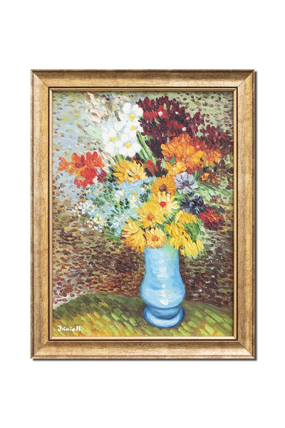 artnova Цветя в синя ваза, 45x35см известна рамкирана ръчно рисувана картина,...