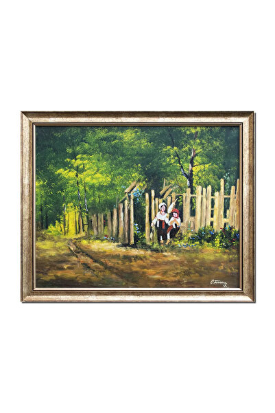 artnova Ръчно рисувана рамкирана картина, Момичета, работещи на порта, 55x45с...