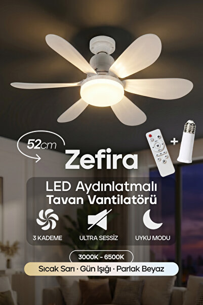 Feny F80 Tavan Vantilatörü Kumandalı 3 Renk LED Aydınlatmalı 6 Kanatlı 3 Kade...