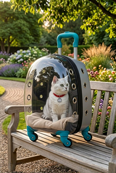 VİGİ STORE VG Premium Şeffaf Kedi ve Köpek Taşıma Valizi Çekçekli Tekerlekli