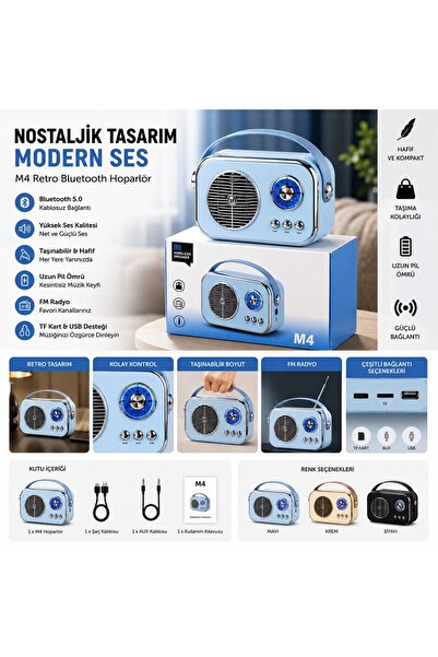 Newiba Teknoloji M4 Retro Tasarım Bluetooth Taşınabilir Portatif Hoparlör - R...