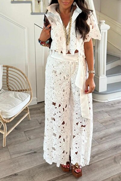 Suziş Gupture Short Sleeve Shirt and Half-Lined Pants Set Rob40086