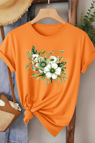 l'eivor Green Floral Printed Women's Cotton T-Shirt