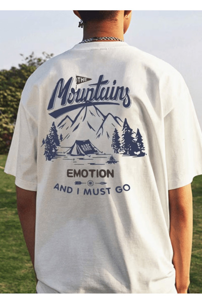 one button Premium the Mountains Printed Premium Oversize T-Shirt