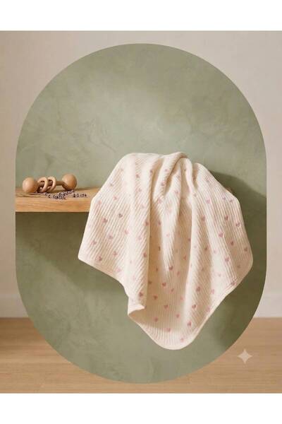 Yağmur Giyim Berço Ecru Heart Patterned 100% Cotton Double Layer Baby Blanket...