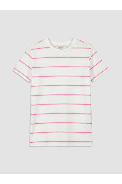 LC Waikiki Trendlucky Girls' T-Shirt with Oval Collar and Stripes