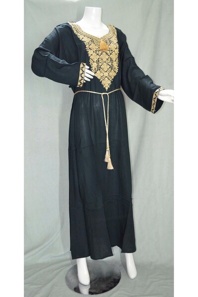 Zainah Luxury Embroidered Viscose Jalabiya - Long Sleeve Traditional Maxi Kaf...