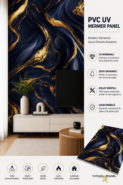 TUTKUNLAR PANEL Pvc Duvar Paneli Uv Mermer Desen Dekoratif Duvar Kaplama Suya...