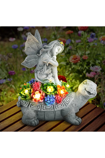 OEM Decorațiune solară de grădină, figurină zână și broască țestoasă, din răș...
